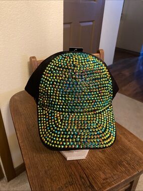 Black & Iridescent Multicolor "Rhinestone" Trucker Hat/Baseball Cap NWT